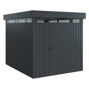 EcoStar Gerätehaus Euroline, anthrazit, mit Flachdach und Lichtband. Gerätehäuser für den Garten.