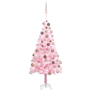 vidaXL Künstlicher Weihnachtsbaum mit Beleuchtung & Kugeln Rosa 150cm 3077584