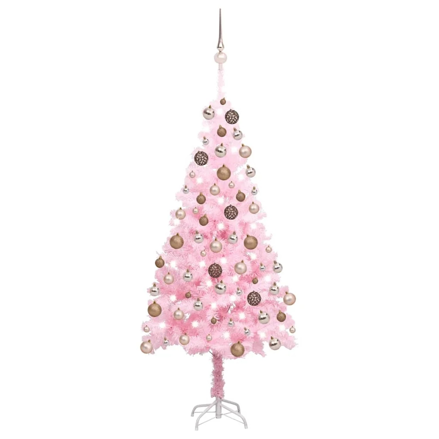 vidaXL Künstlicher Weihnachtsbaum mit Beleuchtung & Kugeln Rosa 150cm 3077584