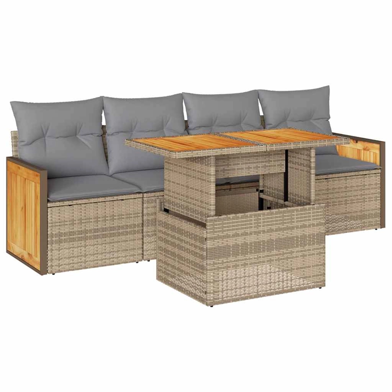 vidaXL 5-Tlg Garten-Sofagarnitur mit Kissen Beige Poly Rattan Akazie 332765 günstig online kaufen