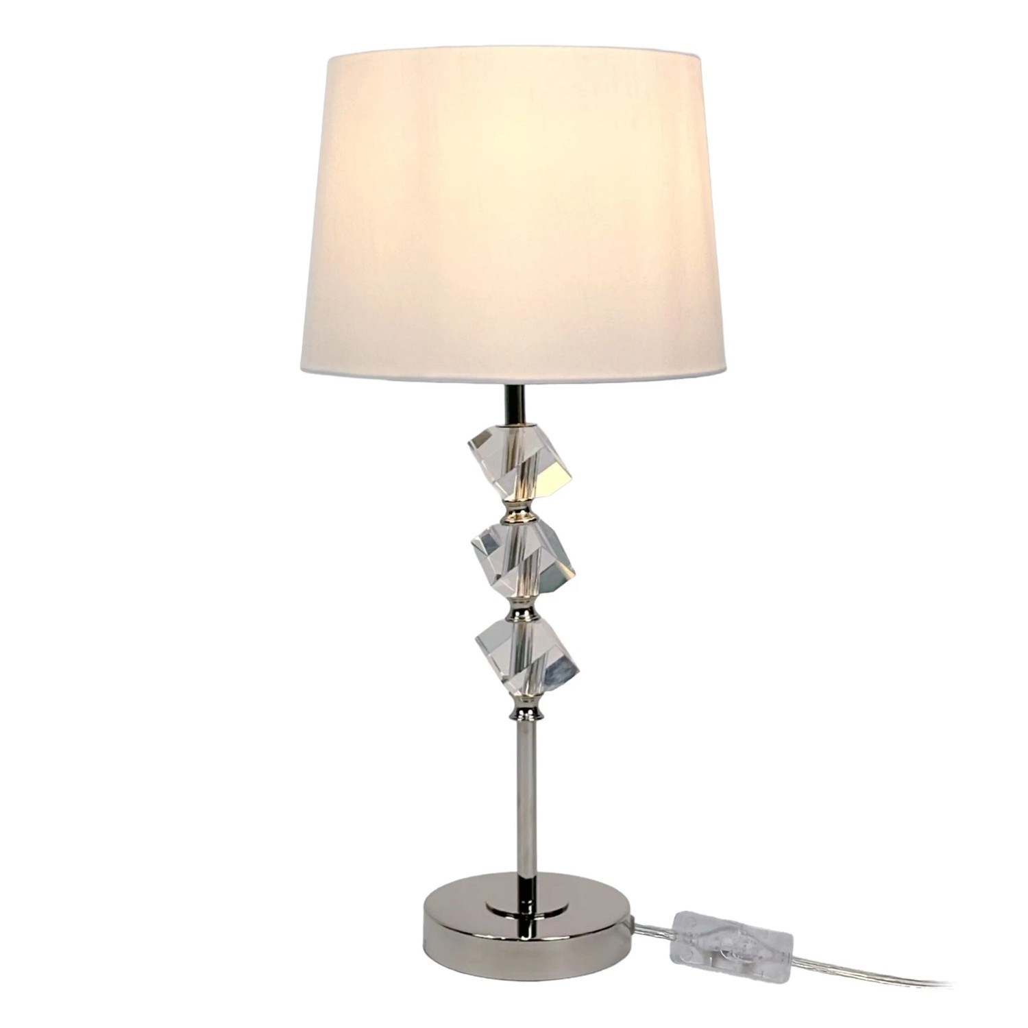 Relaxdays Tischlampe Kristall Kunstseide Glas Creme 53 cm x 25 cm 1,5 kg