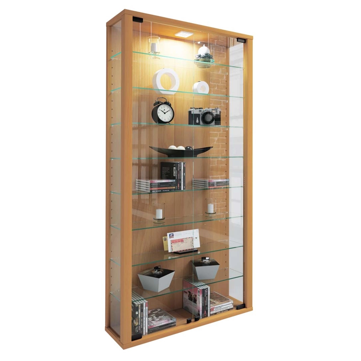ebuy24 LumoMaxi Vitrinenschrank 2 Glastüren Buche Dekor günstig online kaufen