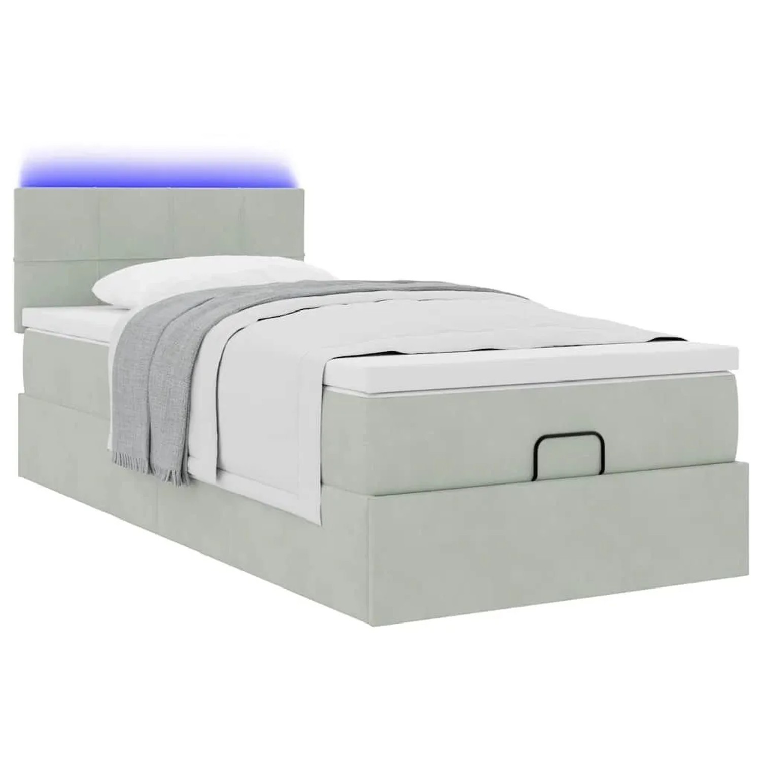 vidaXL Ottoman-Bett mit Matratze & LEDs Hellgrau 90x200 cm Samt 3312596