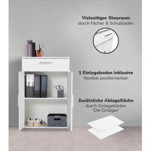Weißer mokebo Midischrank mit Schublade und offenen Türen, ideal als Büroschrank oder Mehrzweckschrank.