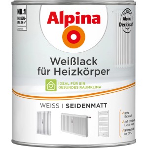 Dose Alpina Heizkörperlack Weiß seidenmatt, geeignet für Heizkörper und Rohrleitungen.