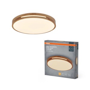 Osram LED-Deckenleuchte Orbis Woodburry mit rundem Holzring und Click-Dim Funktion. Modernes Design.