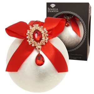 Krebs Glas Lauscha Weihnachtskugel Strassstein Schleife Eisdesign Weiß 8cm