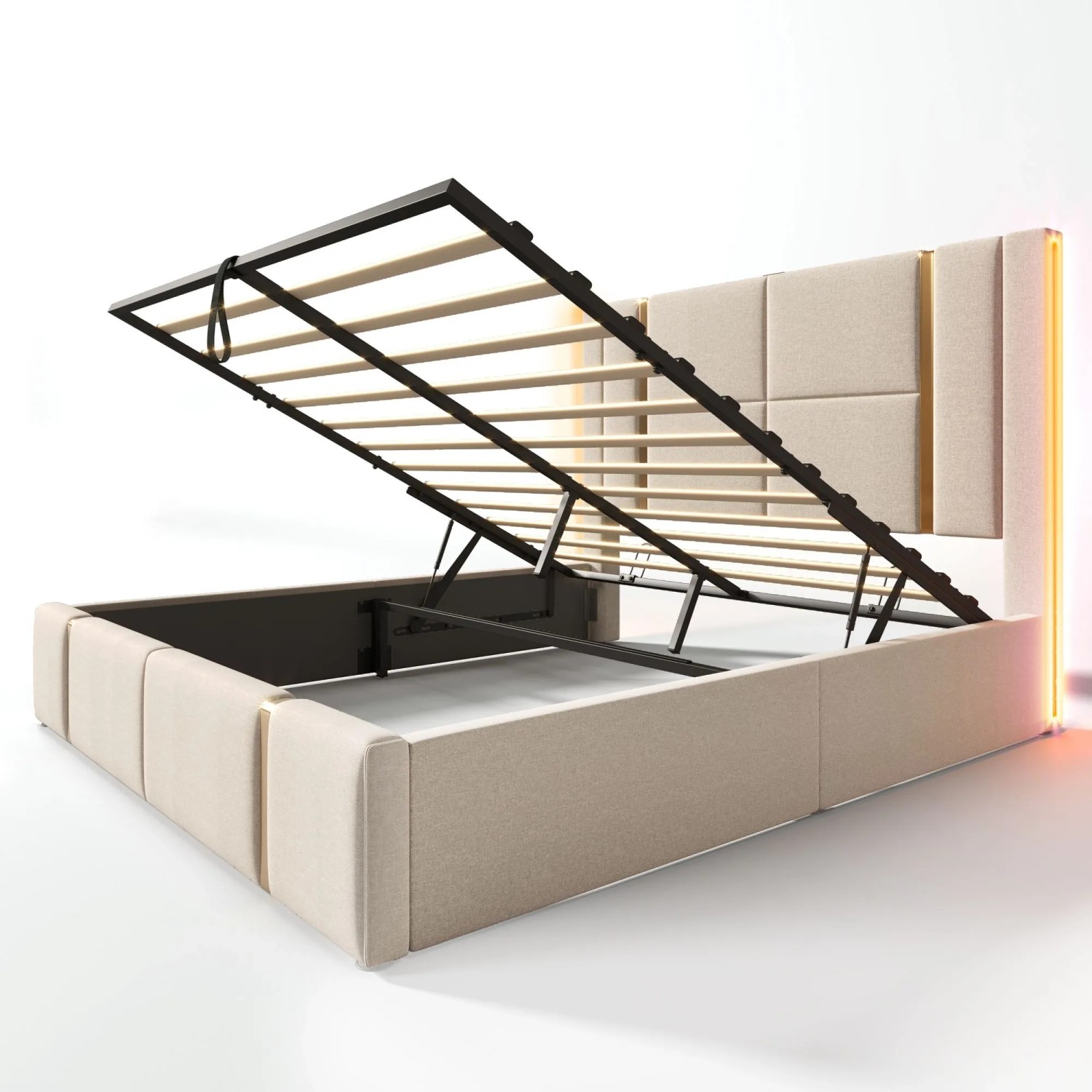 Merax Polsterbett 160x200cm LED USB-C App Beige Leinen