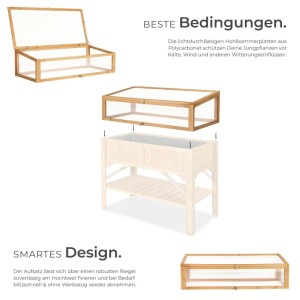 Tectake Frühbeet Aufsatz  Aus Holz Witterungsbeständig  115 x 53 x 34 cm Braun
