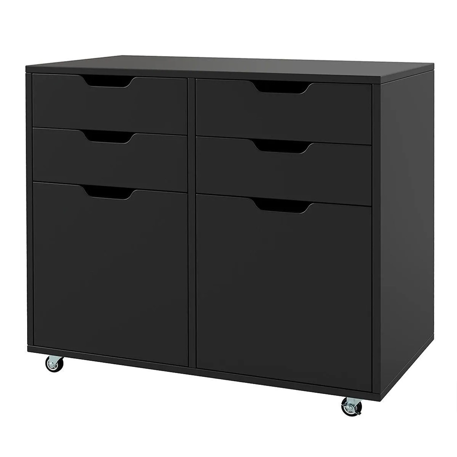 Costway Rollcontainer 4 Schubladen 2 Türen Din A4 Schwarz günstig online kaufen