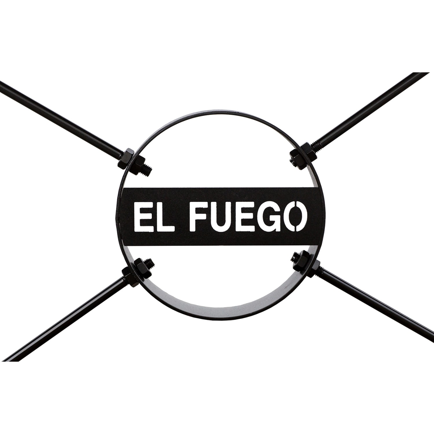 Detailaufnahme des El Fuego Smoker Holzkohlegrills Kiona Schwarz, Fokus auf das El Fuego Logo.