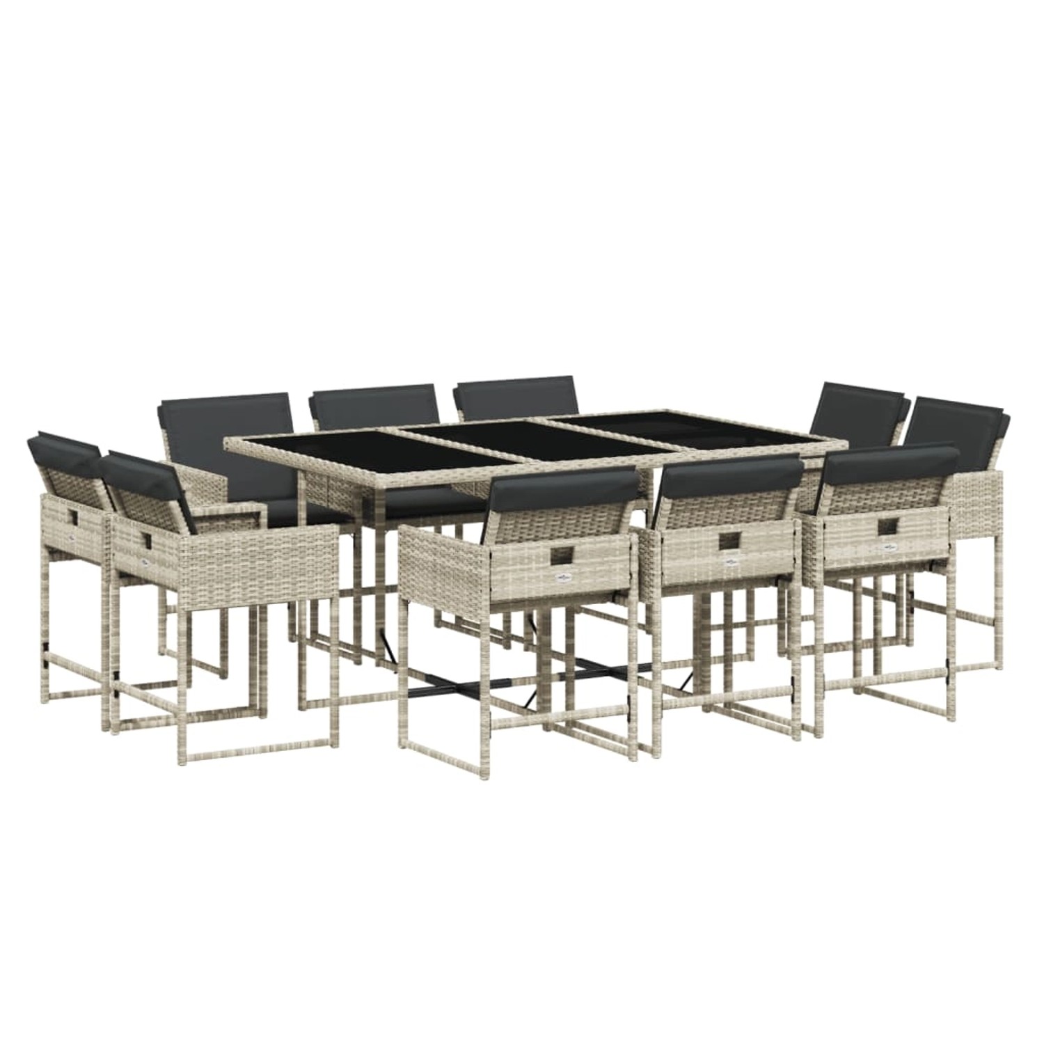 vidaXL 11-Tlg Garten-Essgruppe mit Kissen Hellgrau Poly Rattan 3211391 günstig online kaufen
