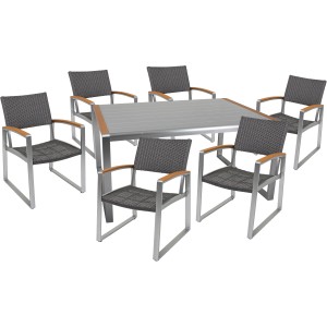 7-teiliges Gartenmöbel-Set Ava von Garden Pleasure in Grau mit Tisch und 6 Stühlen für Terrasse und Garten.
