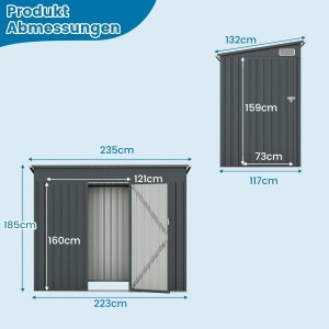 Costway Gartenhaus Metall 235 x 117 x 185 cm Dunkelgrau