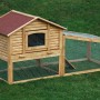 Dobar Kleintierstall Blockhaus mit Freigehege aus Kiefernholz, rotes Dach.