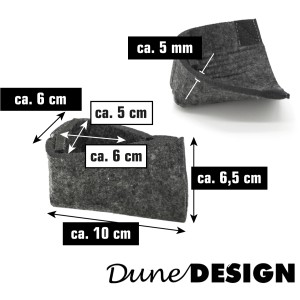 DuneDesign Filz Bodenschoner Set für Bierzeltgarnitur, grau, mit Maßangaben.