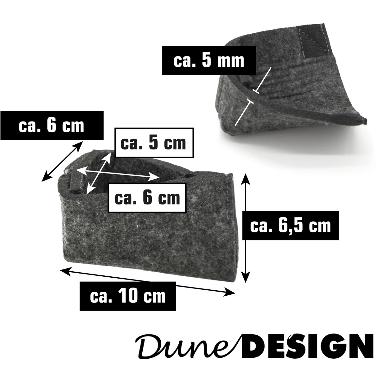 DuneDesign Filz Bodenschoner Set für Bierzeltgarnitur, grau, mit Maßangaben.