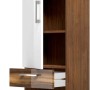 Posseik Bad-Hochschrank Rima in Walnuss-Optik, 40 cm breit, mit offenen Fächern, Schublade und Tür.