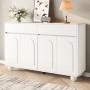 Weißes Merax Sideboard mit geschwungenen Türen, 2 Schubladen und runden Metallfüßen. Moderner Wohnzimmerschrank aus MDF.