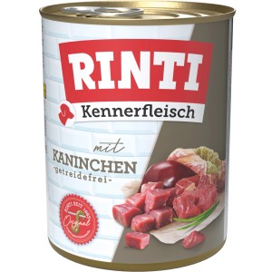 Rinti Kennerfleisch Kaninchen, 800g Dose Hunde-Nassfutter mit Fleischstücken.