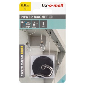 Fix-o-moll Magnethaken, gummiert, schwarz-silber, Ø 38mm. Vielseitiger Haushaltshelfer.
