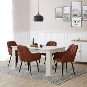 Weißer, ausziehbarer Homestyle4u Esstisch 90x160 cm aus Holz mit sichtbarer Maserung im Landhausstil für Esszimmer.