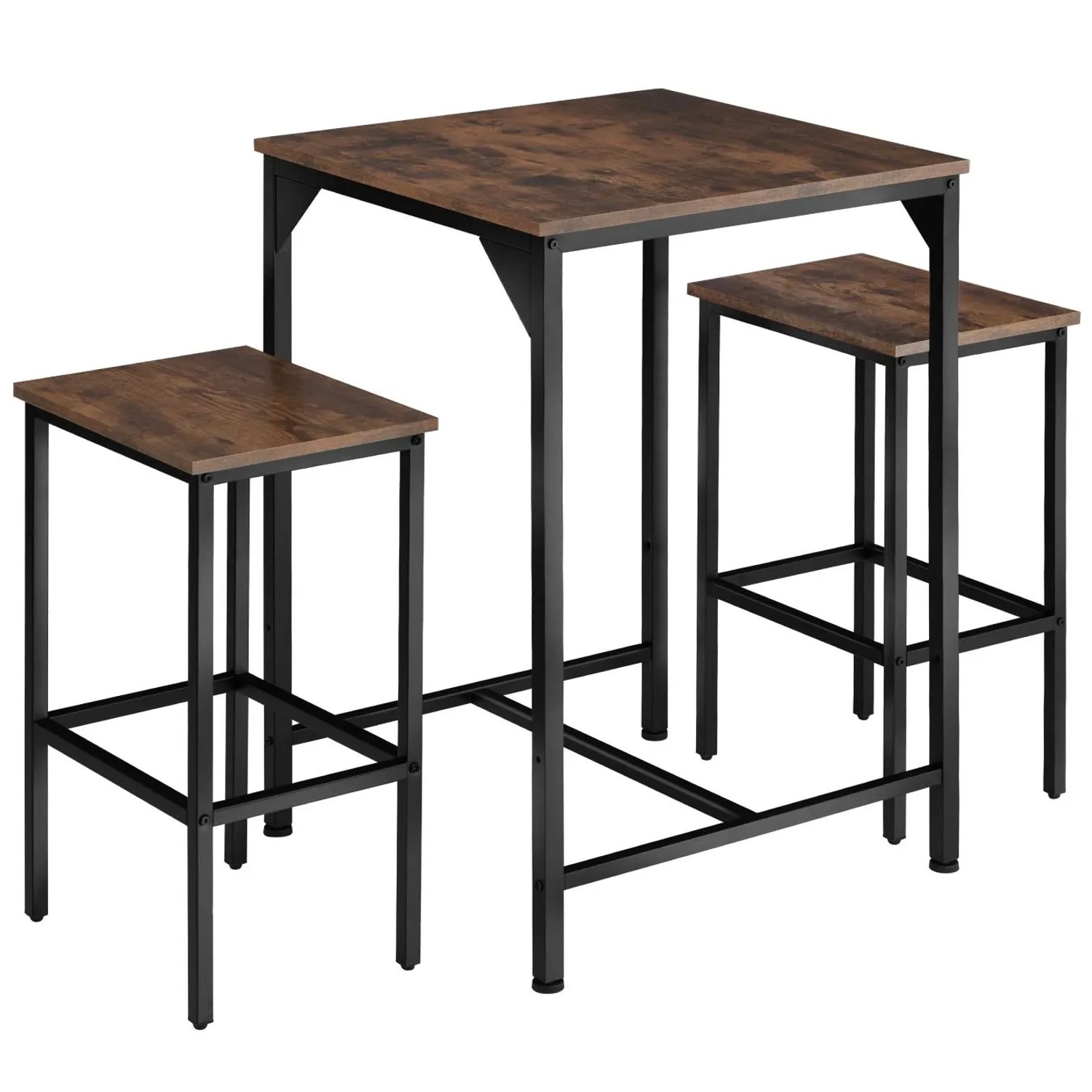 Tectake Barset Inverness 3 Teilig Tisch Mit 2 Hockern  120 x 60 x 91 cm Industrial Holz Dunkel  Rustikal