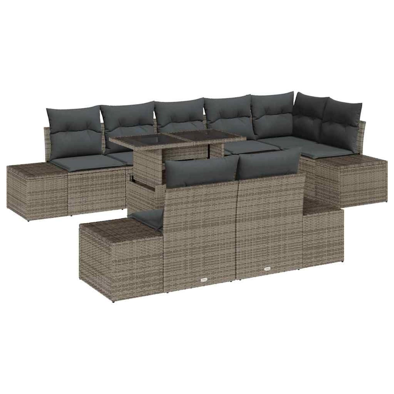 vidaXL Garten-Sofa-Set mit Speicher 9-Tlg Grau Poly Rattan 3357942 günstig online kaufen