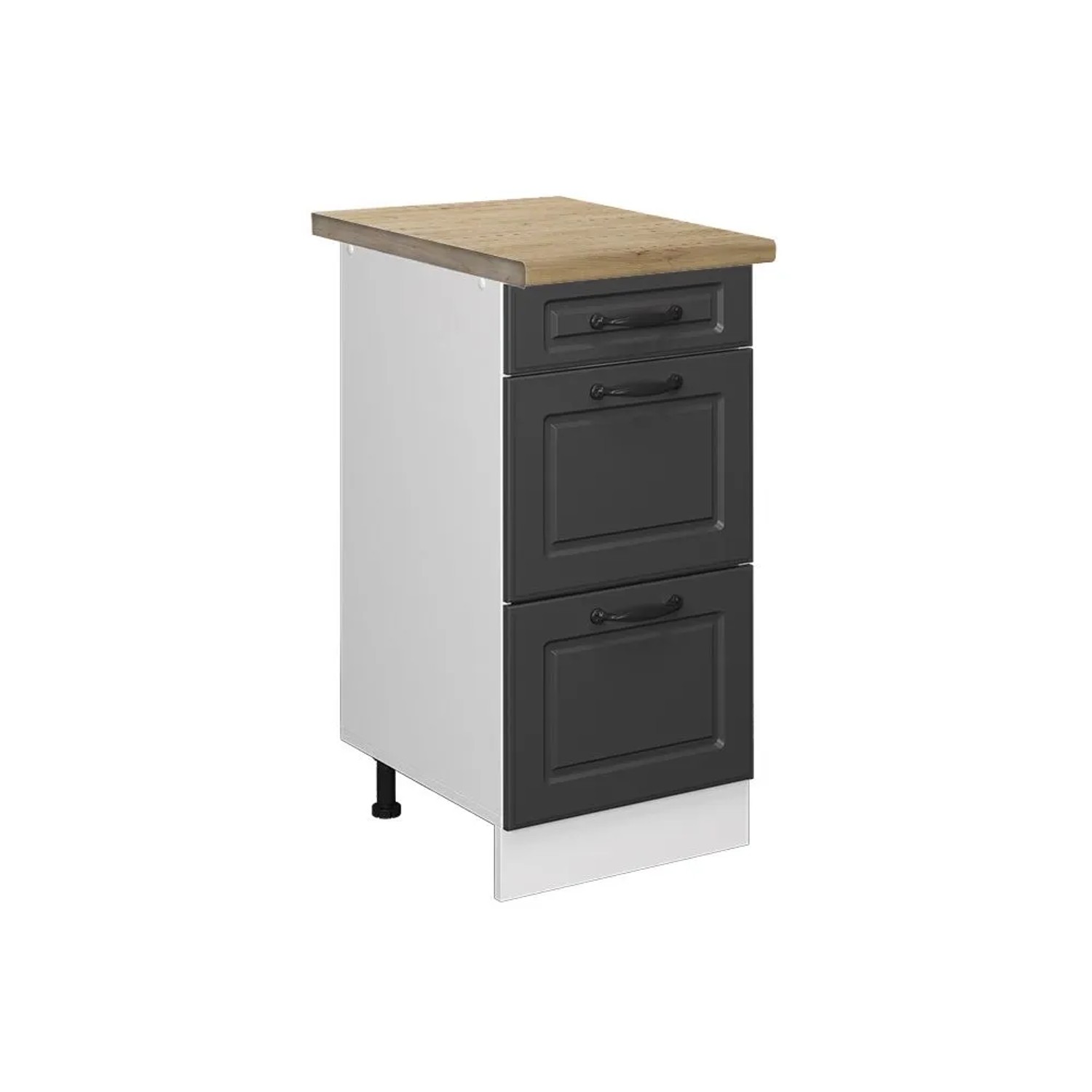 Vicco Küchenunterschrank R-Line Anthrazit Landhaus Weiß 40 cm mit Schubladen AP Eiche