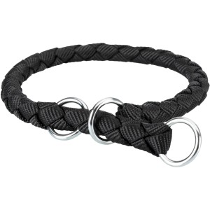 Schwarzes Trixie Zugstopp-Hundehalsband Cavo, Größe L (47-55 cm), geflochten mit Metallringen.