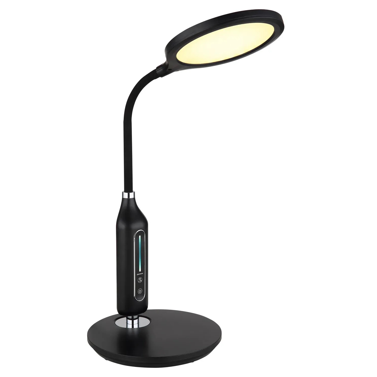 Schwarze LED-Tischleuchte Fruggy von Globo mit Touchdimmer und Flexarm.