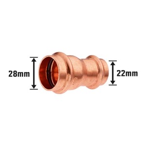 Press-Reduziermuffe aus Kupfer, 28 mm x 22 mm, für Heizung, Solar und Sanitär.