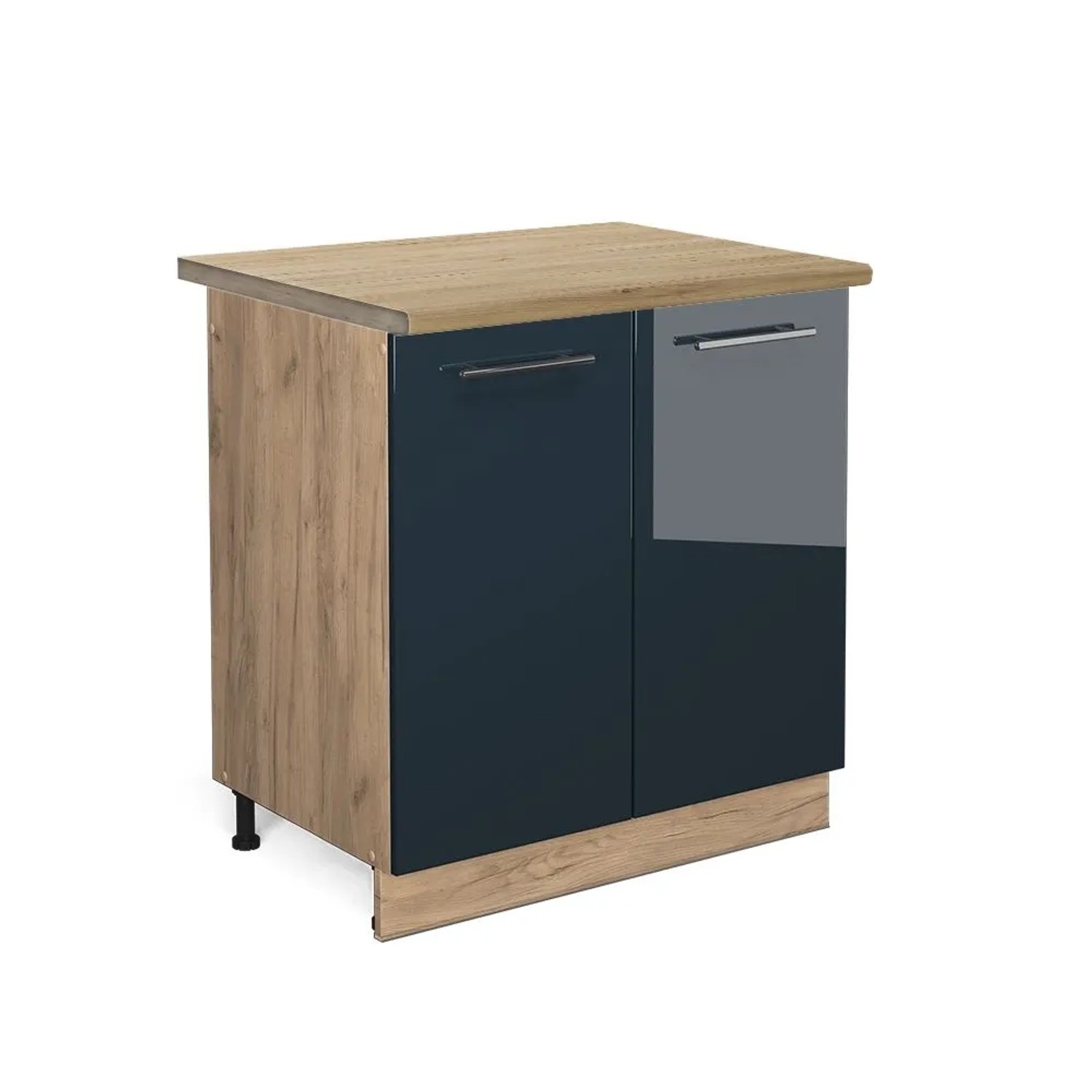 Vicco Spülenunterschrank Fame-Line DunkelBlau Hochglanz Goldkraft Eiche 80 cm AP Eiche