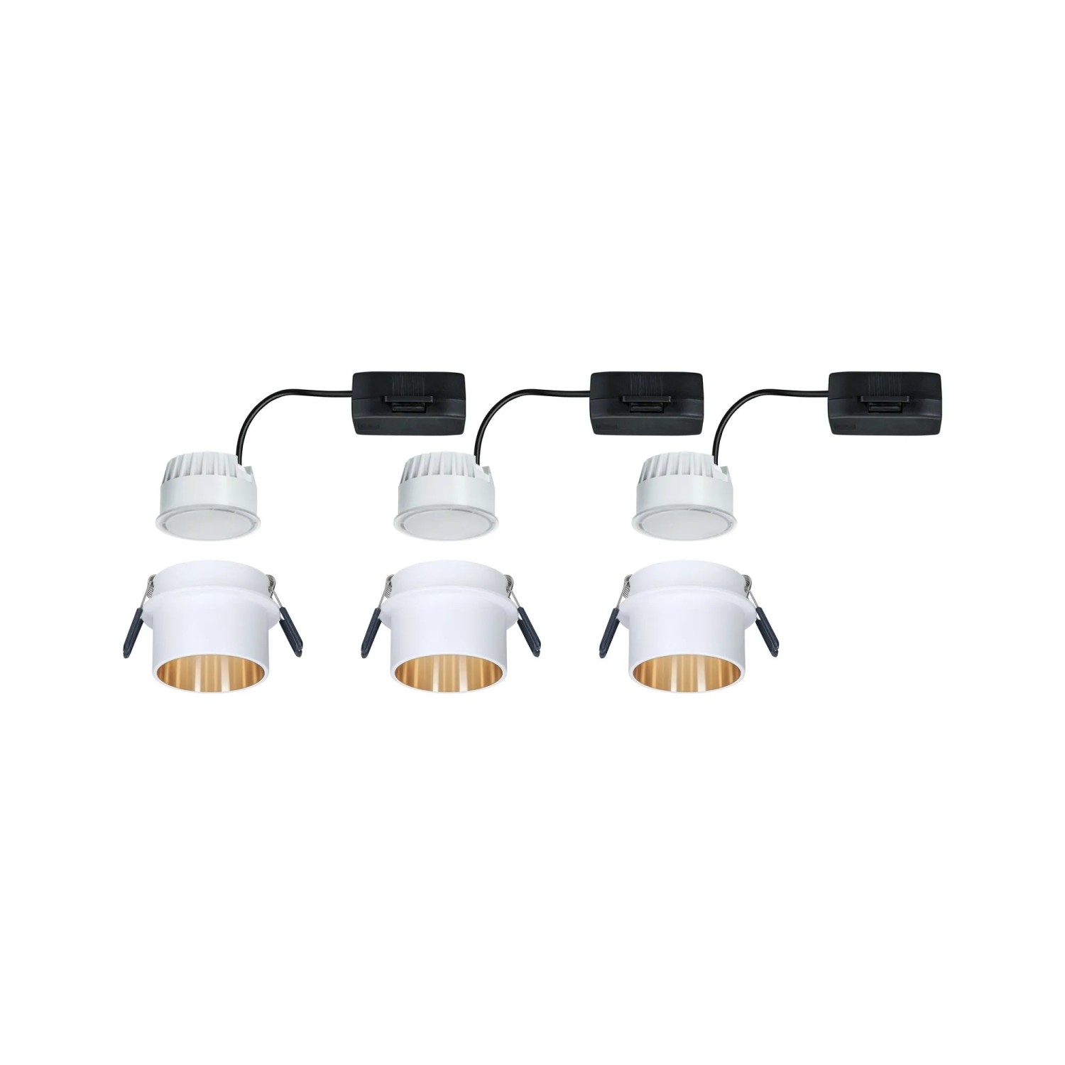 LED Einbauleuchten-Set Gil Coin, 3er, weiß-matt/gold, dimmbar. Einbaustrahler für Deckenmontage.