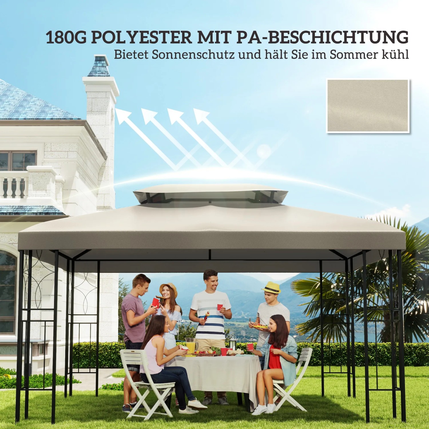 Outsunny Ersatzdach, cremeweiß, 3x4m, aus Polyester. Für Pavillon & Sonnenschutz.