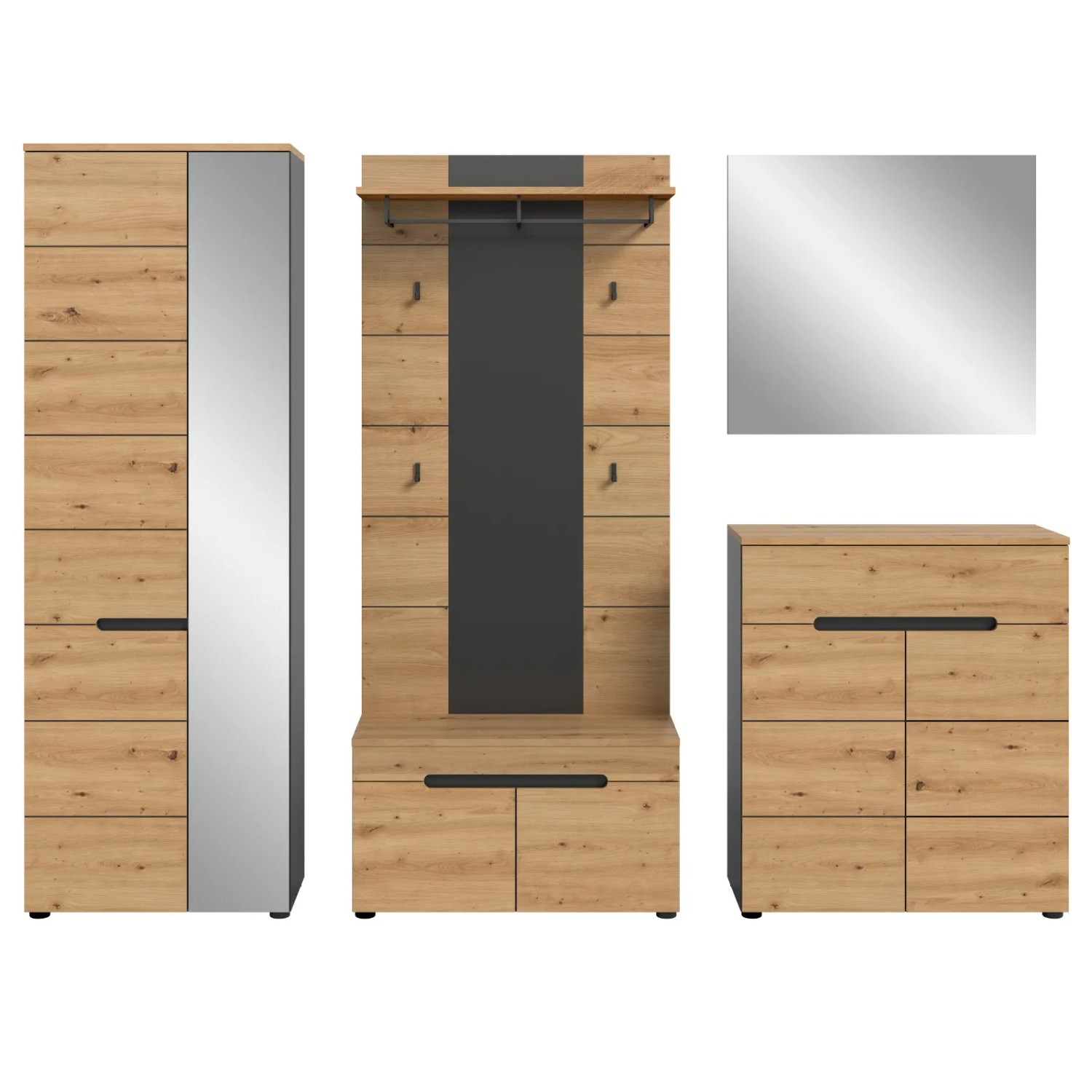 Inn.Furn Garderoben-Set 5-teilig in Eiche und Grau 255 cm Cooper_8