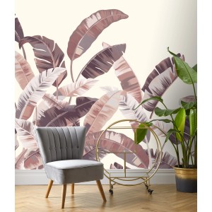 Rasch Digitaltapete Florentine III mit Palmenblättern in Terra (3x4 m) im Raum.