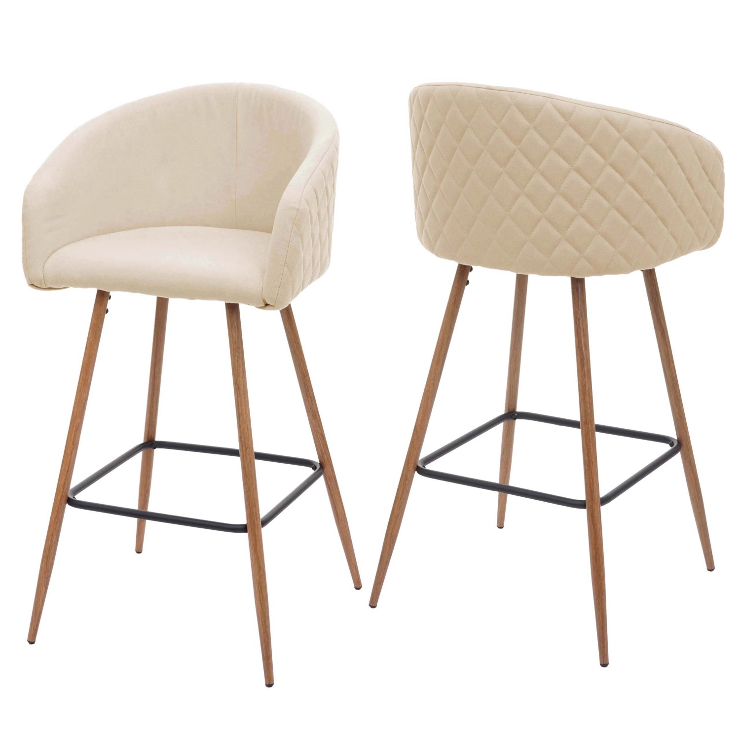 PROREGAL 2er-Set Barhocker Sitzhöhe 74cm Metall Holzoptik Stoff/Textil Crem günstig online kaufen