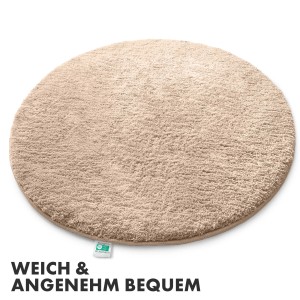 Runde, beige KARAT Badematte SKY, flauschiger Badteppich mit 95 cm Durchmesser.