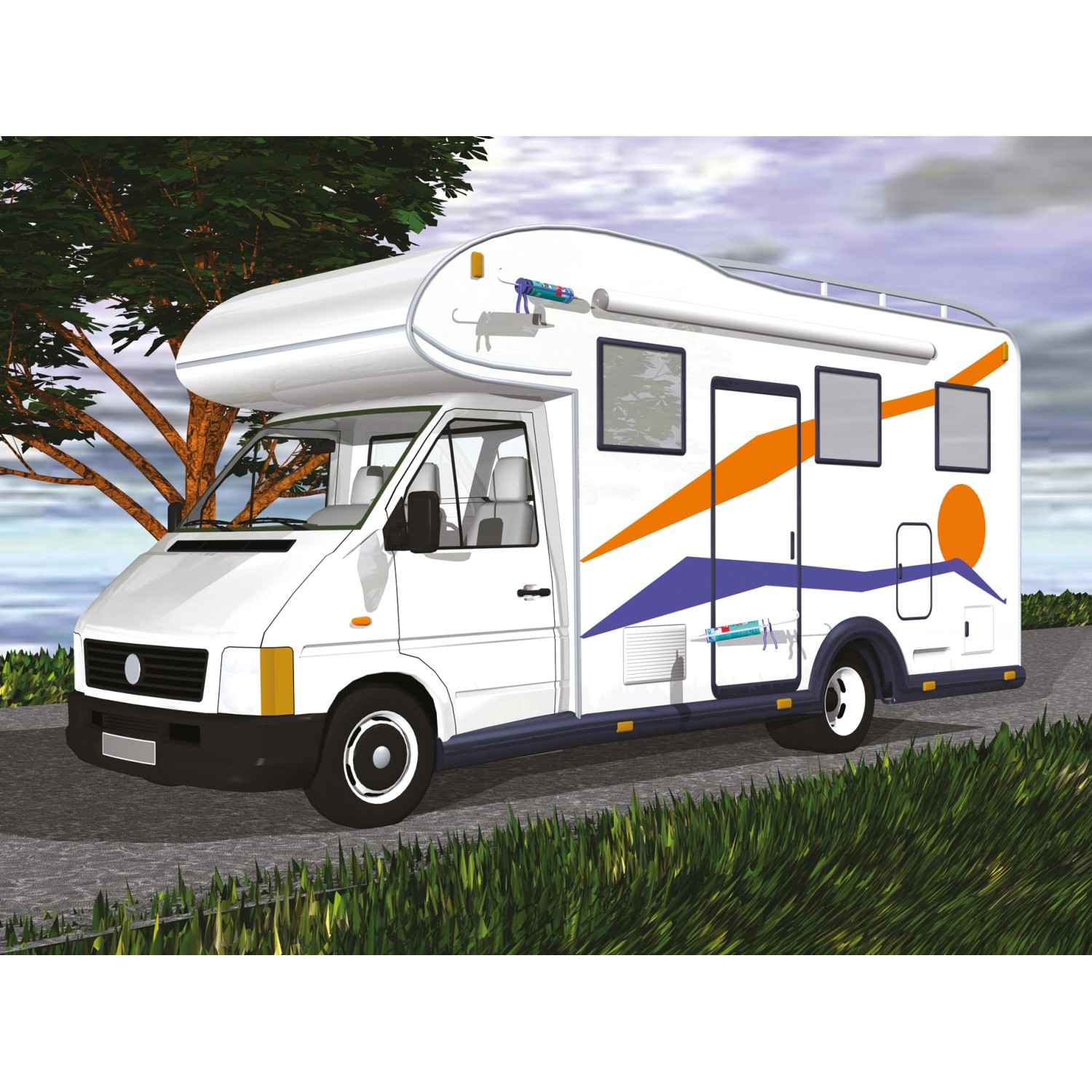 Anwendung von MEM Water Stop Bauabdichtung am Wohnmobil, Kartusche in Pistole.