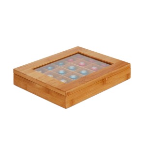 Relaxdays Kapselbox Bambus Natur mit 24 Fächern 5,5 cm x 30 cm x 25 cm 800 g