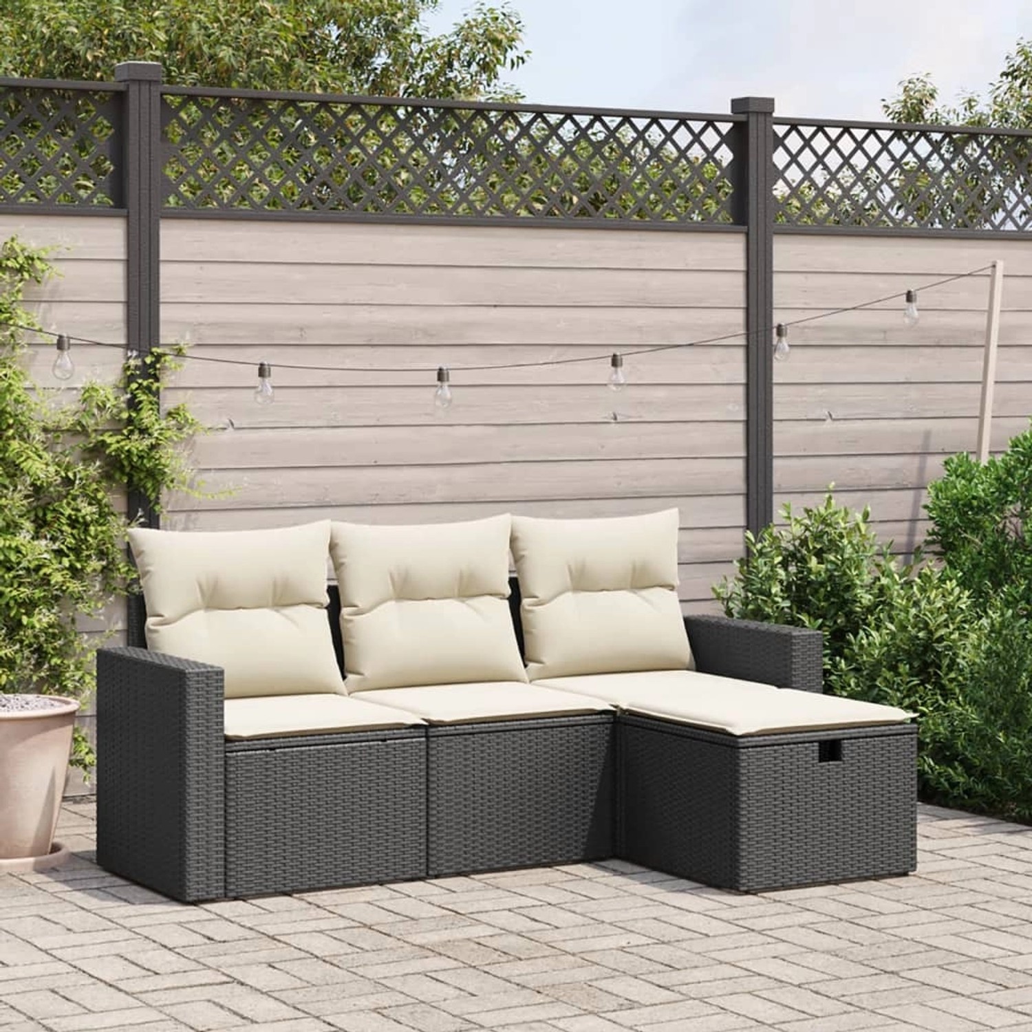 vidaXL 4-tlg Garten-Sofagarnitur mit Kissen Schwarz Poly Rattan Modell 48 günstig online kaufen