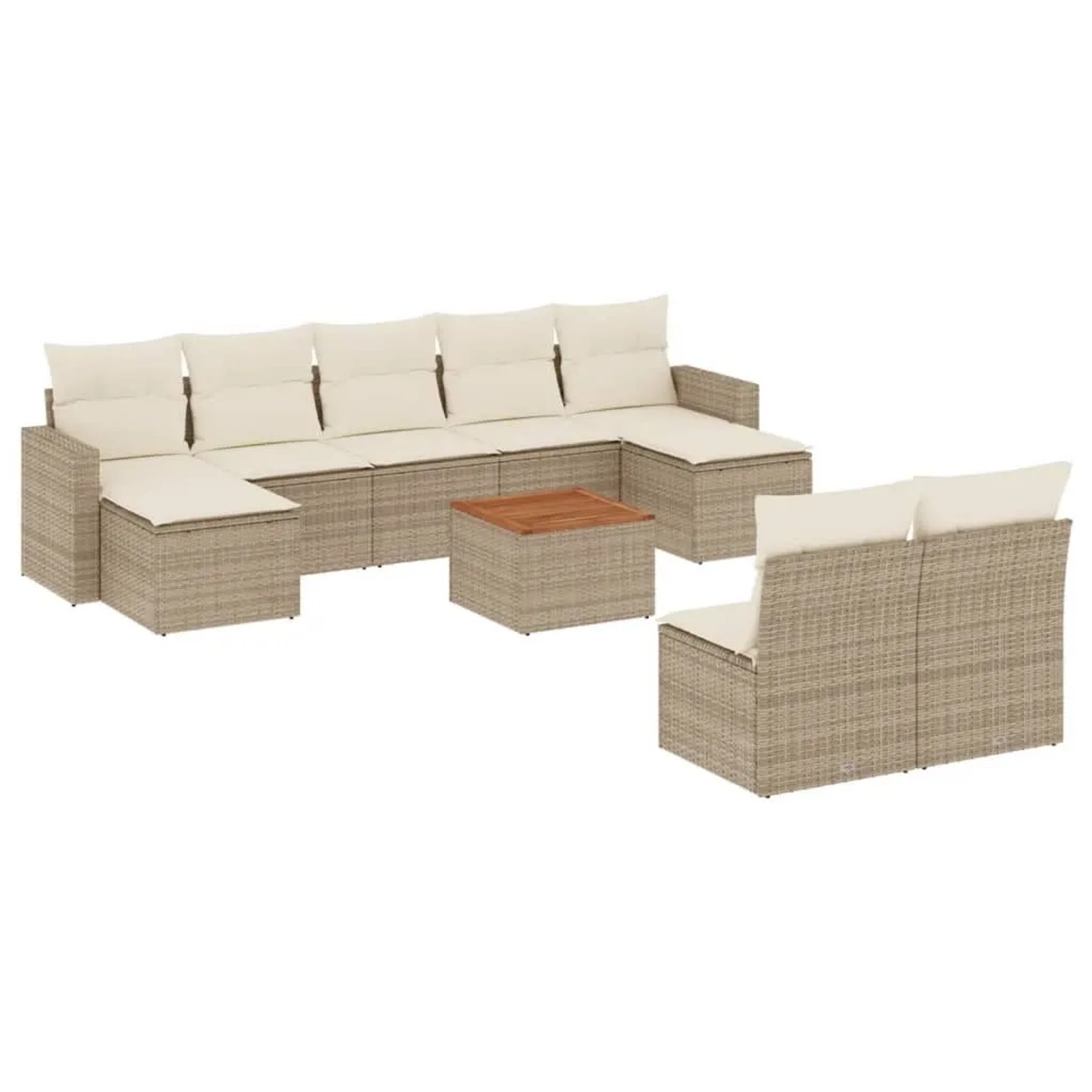 vidaXL 10-Tlg Garten-Sofagarnitur mit Kissen Beige Poly Rattan 3224322