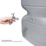 Gartentank Cubus 700l in Betongrau mit Hand und Wasserhahn (nicht enthalten) als Anwendungsbeispiel.