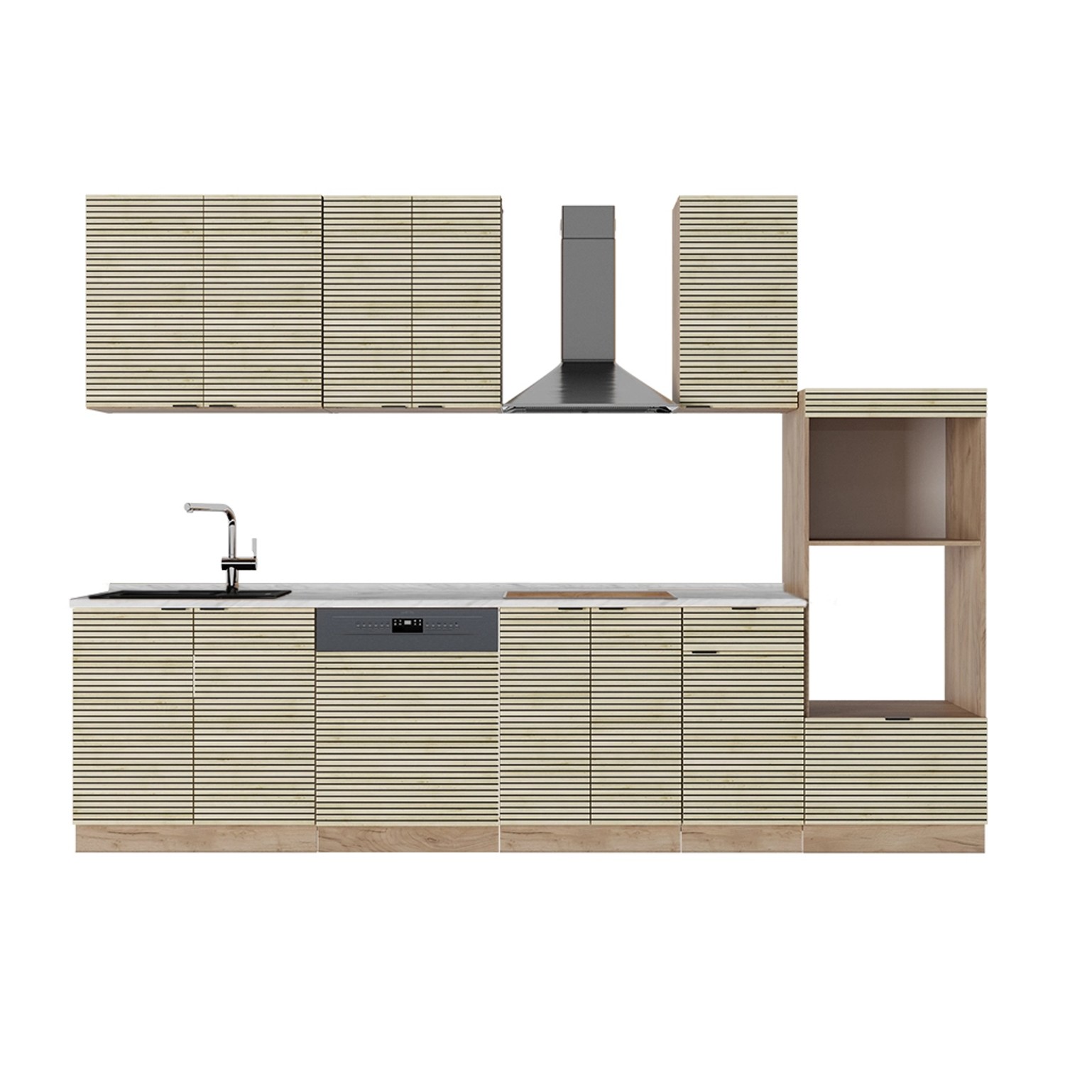 Vicco Fame-Line Küchenzeile Eiche Paneel/Goldkraft Eiche 300 cm mit Hochsch günstig online kaufen