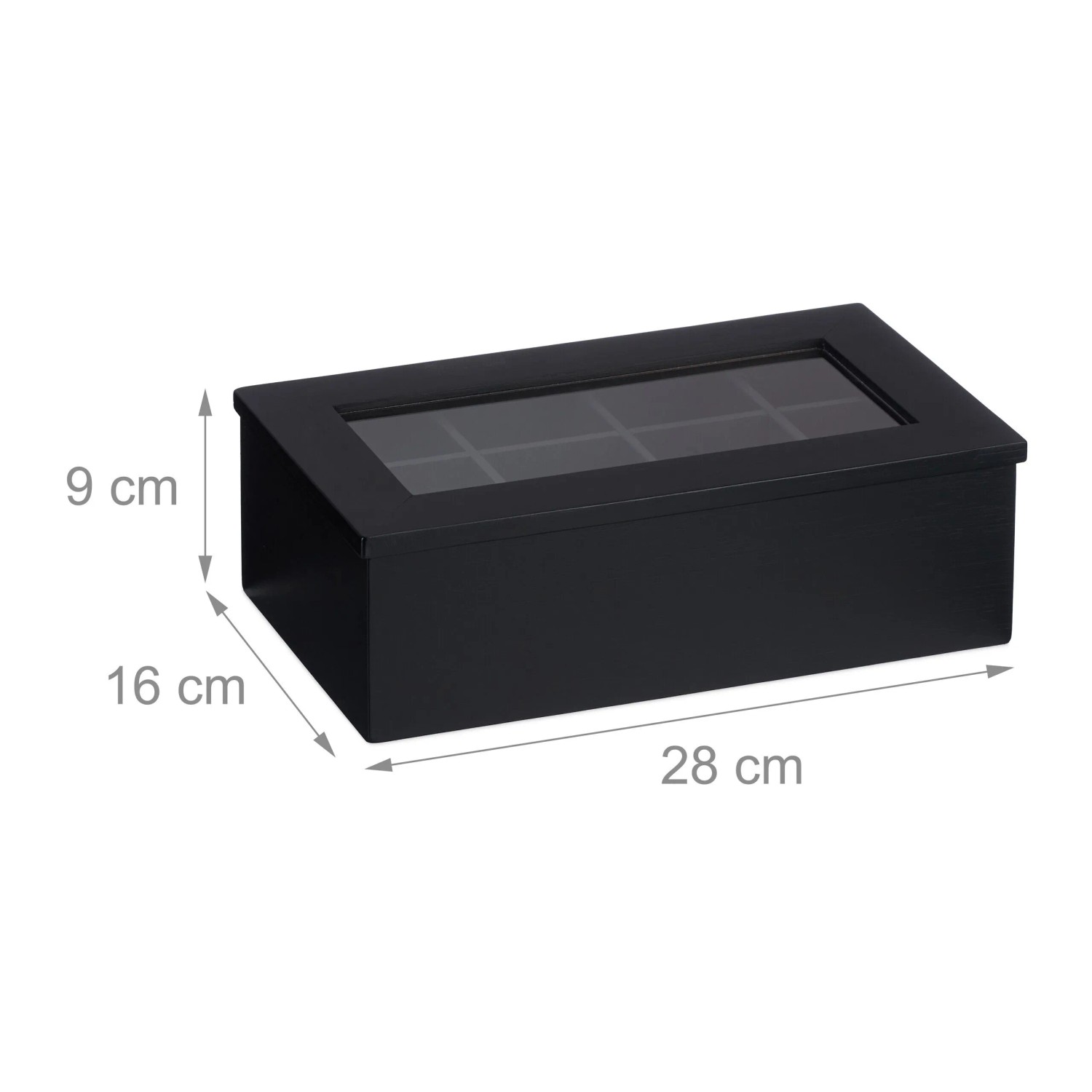 Relaxdays Teebeutelbox Bambus Schwarz Mit 8 Fächern Staubgeschützt 9 cm x 28 cm x 16 cm 0,9 kg_4