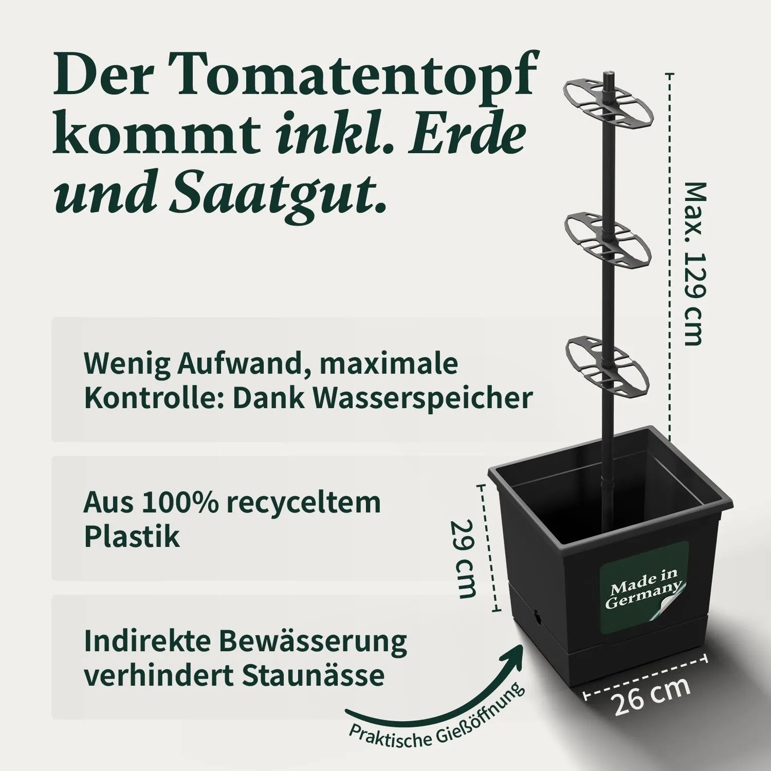 VERDOBA Tomatentopf Tomaten Anzuchtset Inkl. Saatgut & Erde Rankhilfe_3