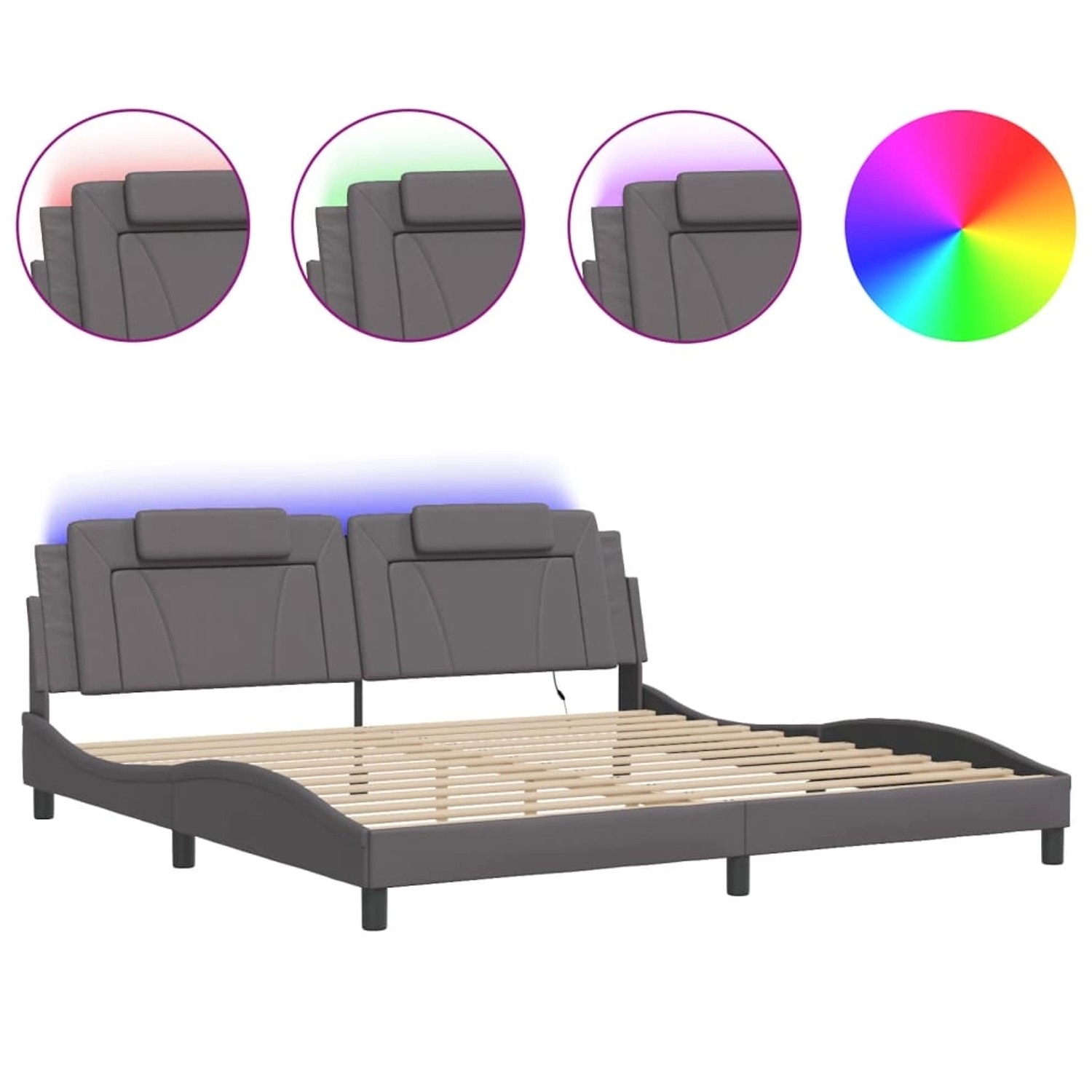 vidaXL Bettgestell Viana mit LED ohne Matratze Grau 200x200 cm Kunstleder 3 günstig online kaufen