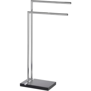 Wenko Handtuchständer Noble Schwarz mit zwei Chrom-Stangen und schwarzem Sockel.