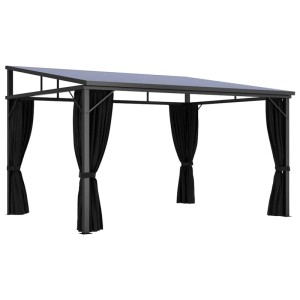 Anthrazitfarbener Pavillon mit Vorhängen, 405x294x244 cm, für Camping & Outdoor.